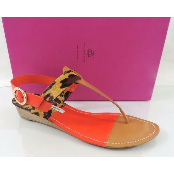 Diane Von Furstenberg Darling T-Strap Thong Wedge Sandal Leopard - Picture 10 of 12